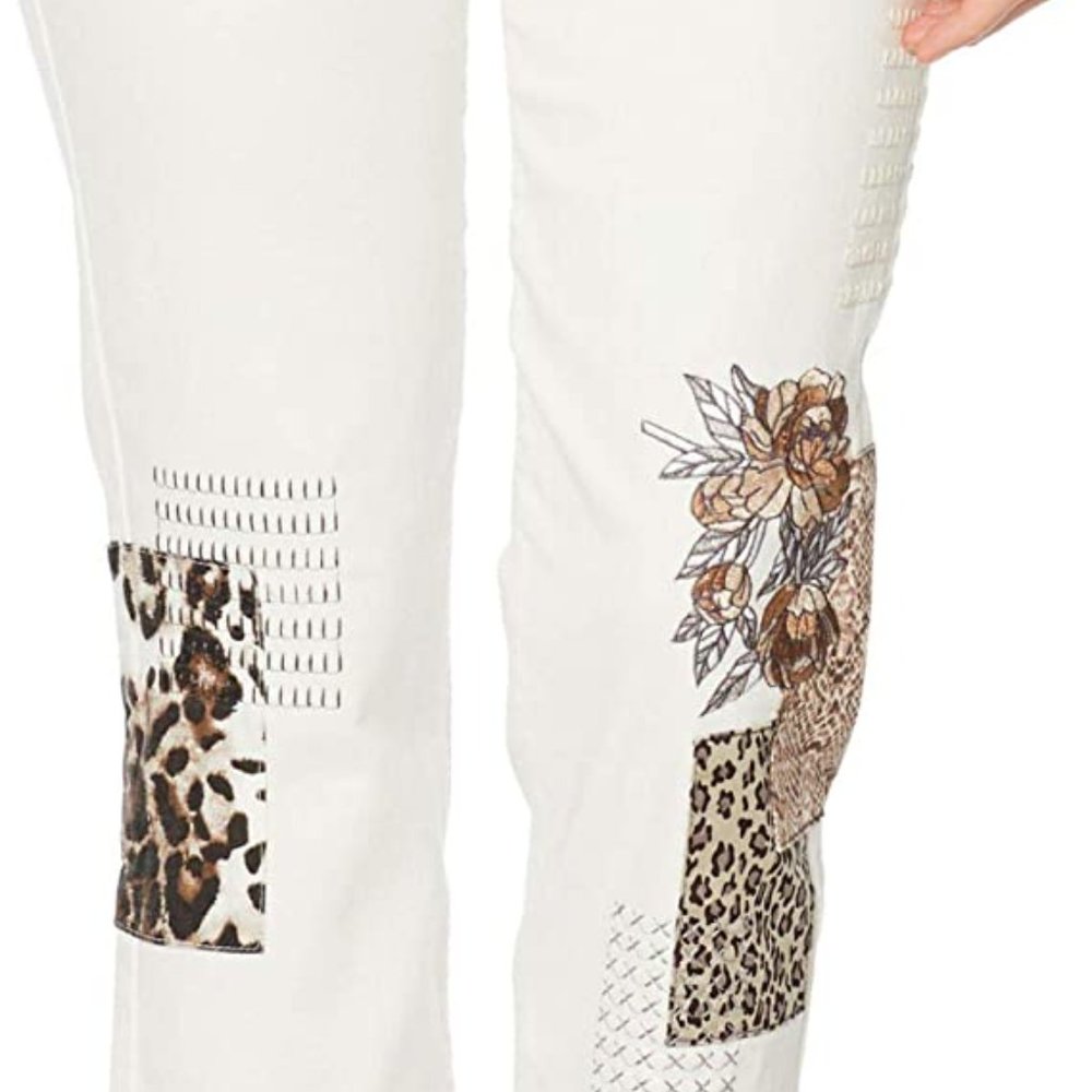 DG2 Diane Gilman Stretch Embroidered White Denim Cropped Jean Hi Rise - Picture 5 of 7